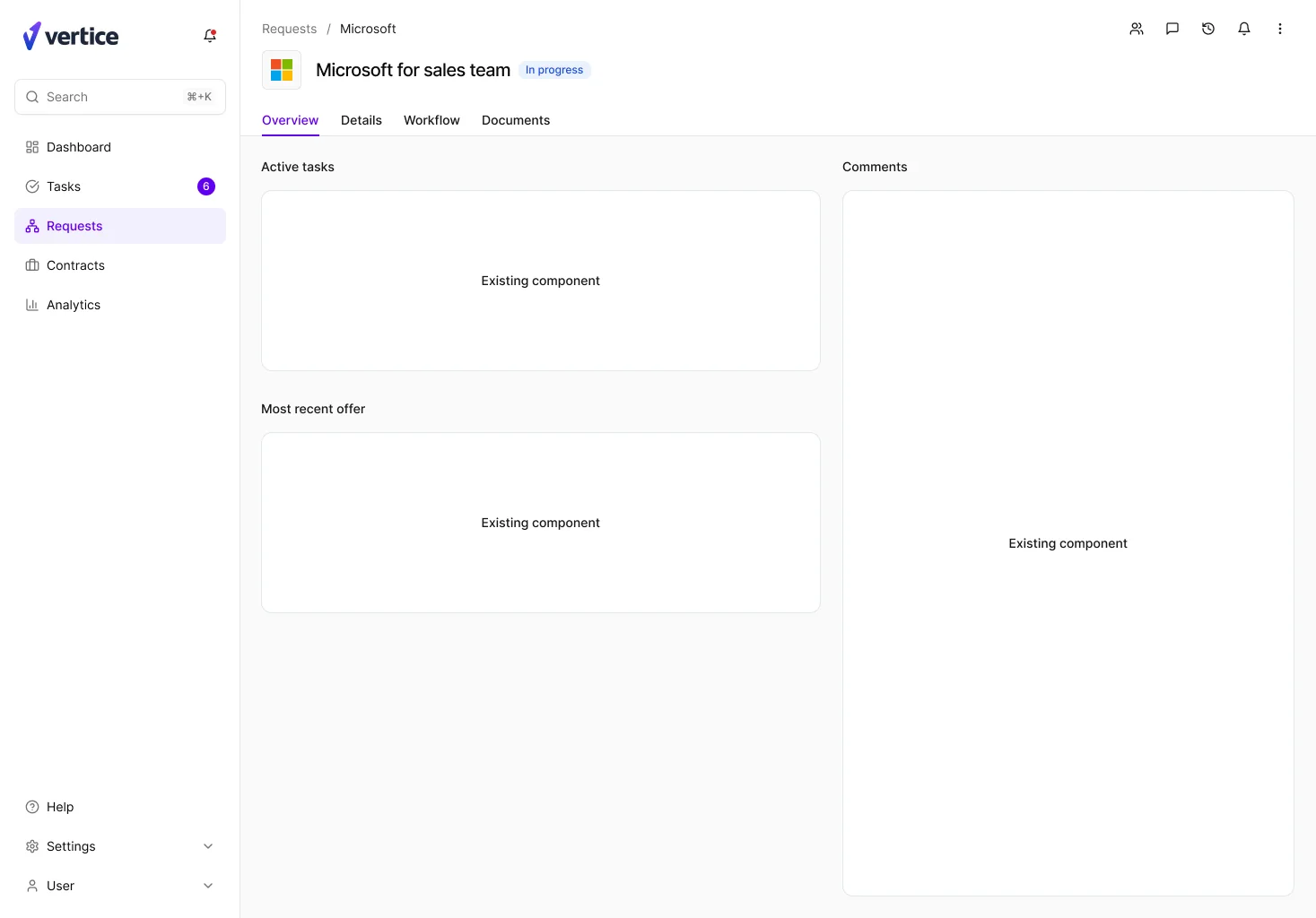 The new page header and layout in place, with the existing components still sitting in their slots as placeholders